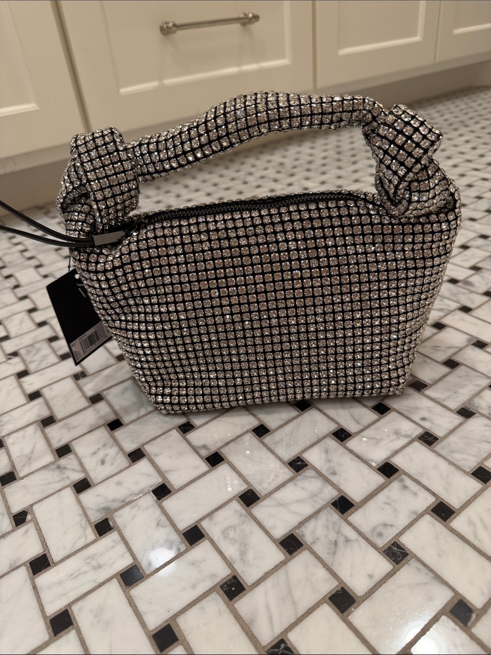 Embellished Silver Crystal Handle Bag